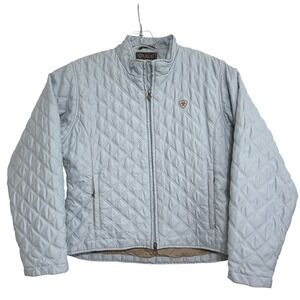 Ariat Quilted Jacket Women Light Blue Diamond Stitch Equestrian Riding Utility L